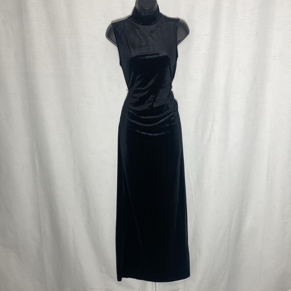 Capuffy  Velvet Maxi Dress Sexy Split Ruched Bodycon Dress Velvet Open Back Sz S - Picture 6 of 15